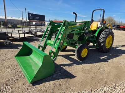 2023 John Deere 5045E Tractor with John Deere 520 Loader, 250 hrs, 3pt, 540 pto, mower, post hole auger, pallet forks, bale spear, bale unroller, quick tach bucket - Image 2